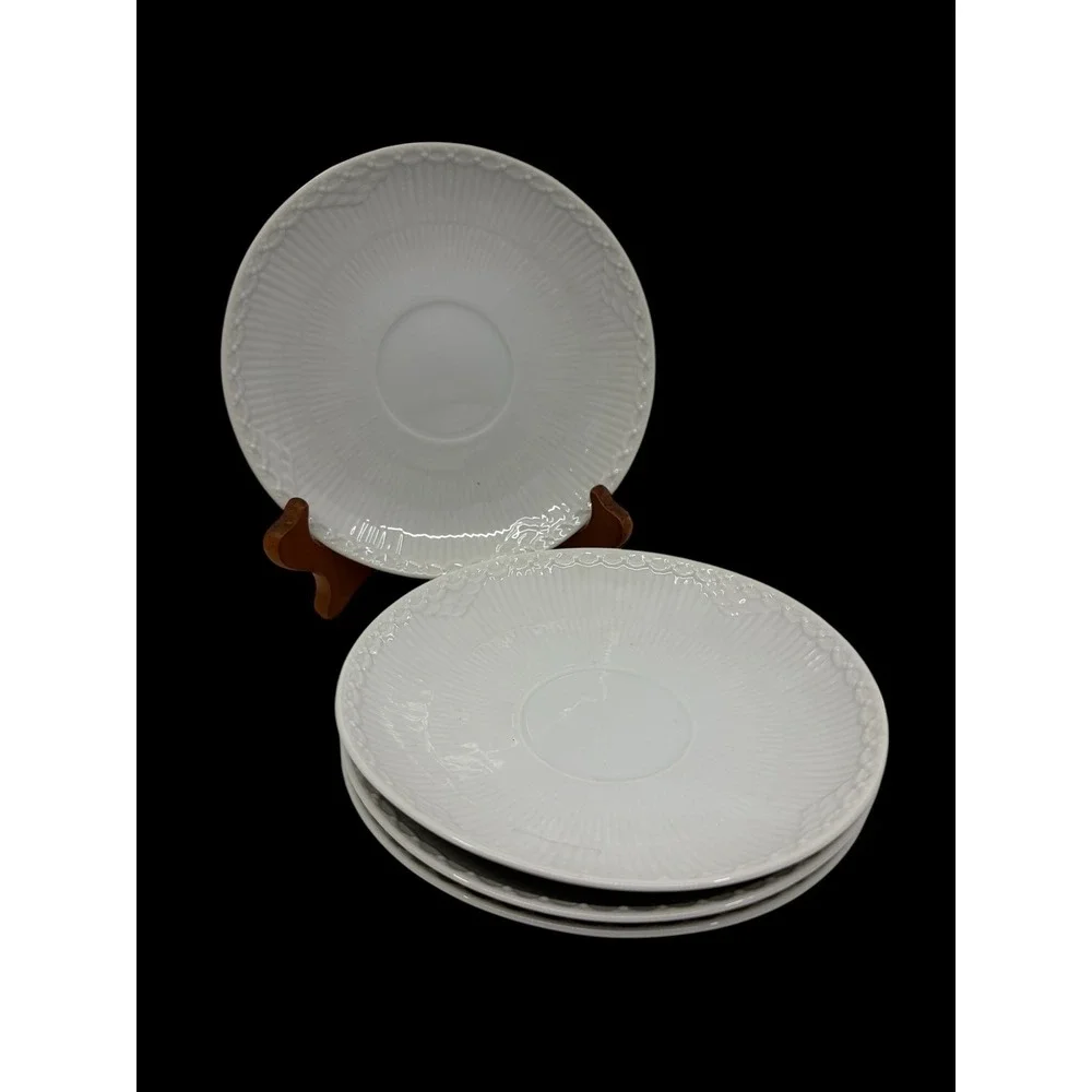 Royal Copenhagen White Half Lace Saucers Only Set of 4 Fluted Porcelain Denmark